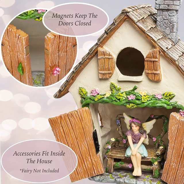 Alt view image 4 of 7 - Fairy Garden House Kit with Accessories, Butterfly Seat, Bird Bath, Stepping Stones & Magnetic Door Closure for Indoor/Outdoor Use