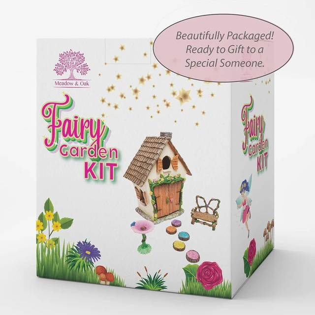 Alt view image 5 of 7 - Fairy Garden House Kit with Accessories, Butterfly Seat, Bird Bath, Stepping Stones & Magnetic Door Closure for Indoor/Outdoor Use