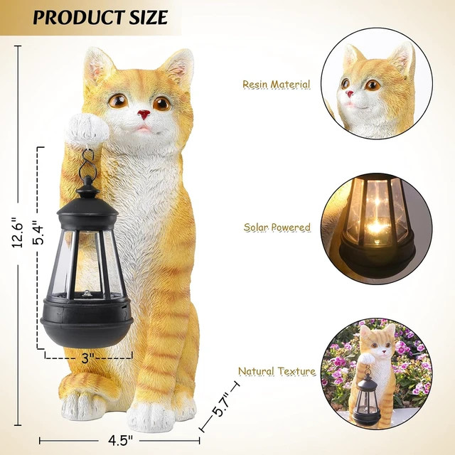 Alt view image 2 of 7 - Orange Cat Solar Garden Statue with Lantern, Outdoor Cat Gifts