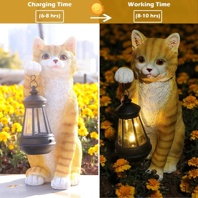 Alt view image 3 of 7 - Orange Cat Solar Garden Statue with Lantern, Outdoor Cat Gifts