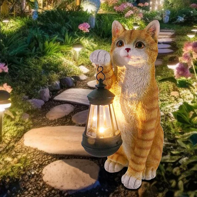 Alt view image 4 of 7 - Orange Cat Solar Garden Statue with Lantern, Outdoor Cat Gifts