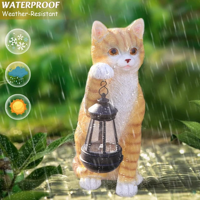 Alt view image 5 of 7 - Orange Cat Solar Garden Statue with Lantern, Outdoor Cat Gifts