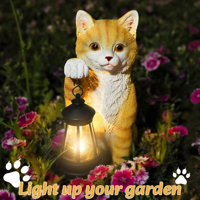 Alt view image 6 of 7 - Orange Cat Solar Garden Statue with Lantern, Outdoor Cat Gifts
