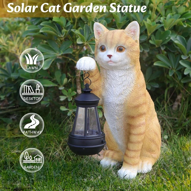 Alt view image 7 of 7 - Orange Cat Solar Garden Statue with Lantern, Outdoor Cat Gifts