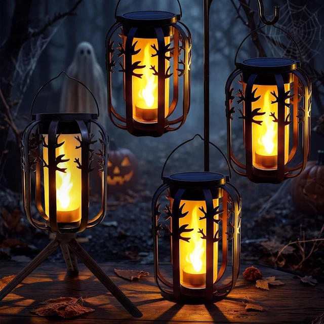 Main image of 4 Pack USB-C Rechargeable Halloween Solar Lanterns, 4 Lighting Modes