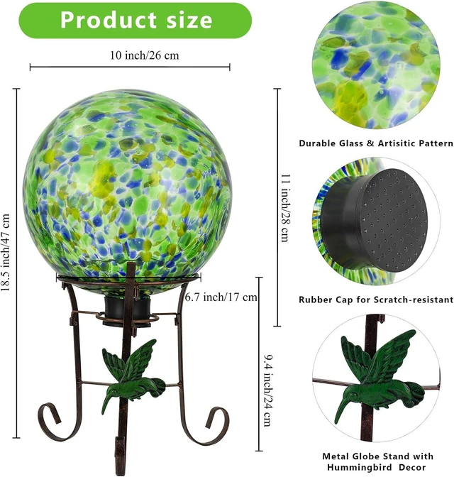Alt view image 3 of 7 - 10 Inch Glass Gazing Ball & 9.4" H Metal Stand