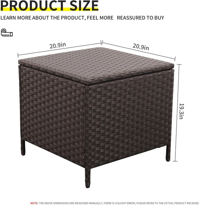 Alt view image 2 of 7 - Brown PE Rattan Wicker Outdoor Storage Side Table, Square Patio End Table for Furniture Covers, Toys & Gardening Tools