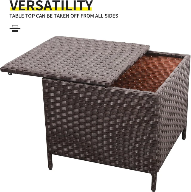 Alt view image 4 of 7 - Brown PE Rattan Wicker Outdoor Storage Side Table, Square Patio End Table for Furniture Covers, Toys & Gardening Tools