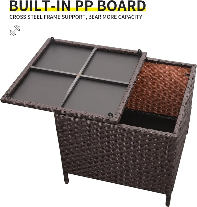 Alt view image 5 of 7 - Brown PE Rattan Wicker Outdoor Storage Side Table, Square Patio End Table for Furniture Covers, Toys & Gardening Tools