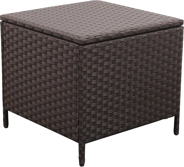 Alt view image 7 of 7 - Brown PE Rattan Wicker Outdoor Storage Side Table, Square Patio End Table for Furniture Covers, Toys & Gardening Tools