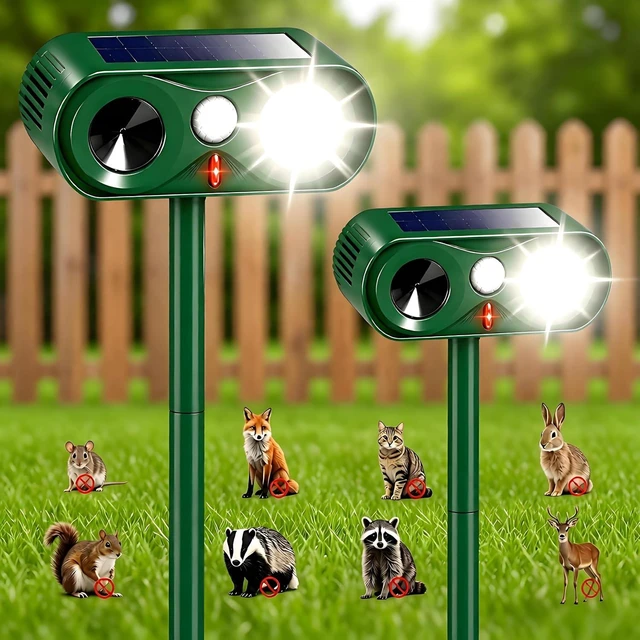 Main image of 2-Pack Enhanced Solar Ultrasonic Animal Repellent for Outdoor Yard