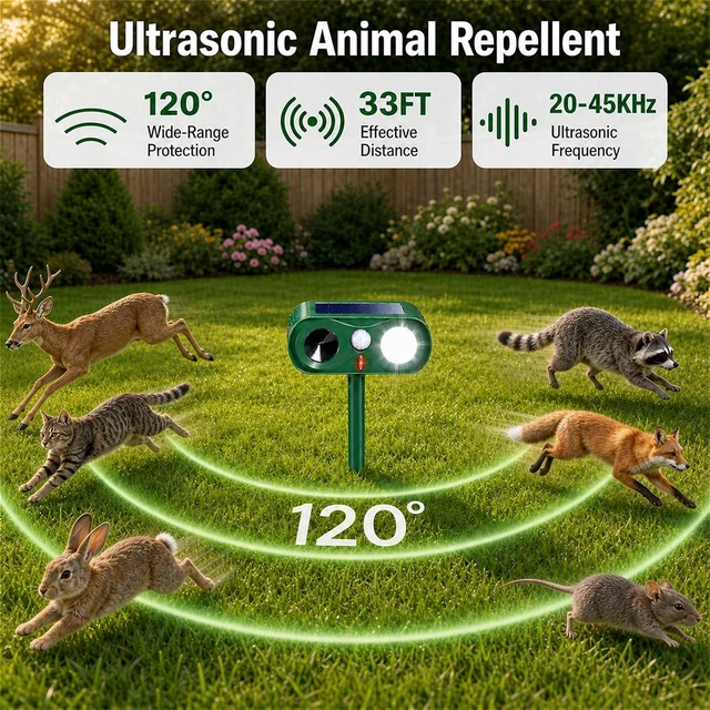 Alt view image 2 of 7 - 2-Pack Enhanced Solar Ultrasonic Animal Repellent for Outdoor Yard