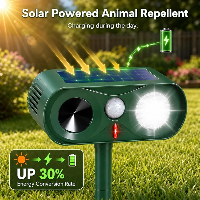 Alt view image 4 of 7 - 2-Pack Enhanced Solar Ultrasonic Animal Repellent for Outdoor Yard
