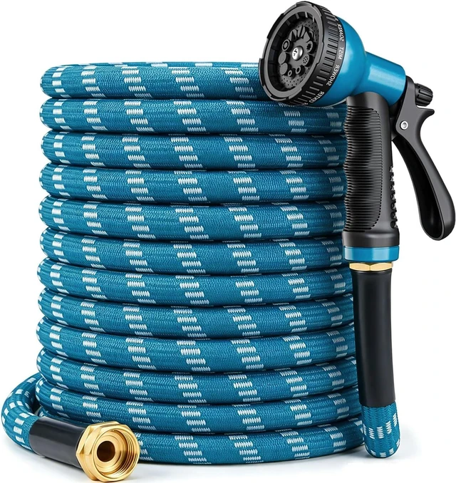 Main image of 2026 Upgraded 100 ft Kink-Free Flexible Garden Hose with 10-Pattern Spray Nozzle, Leak-Proof, Ultra Lightweight & Durable for Yard, Lawn & Outdoor, Blue & White