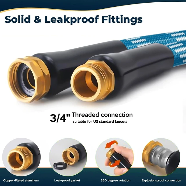 Alt view image 4 of 7 - 2026 Upgraded 100 ft Kink-Free Flexible Garden Hose with 10-Pattern Spray Nozzle, Leak-Proof, Ultra Lightweight & Durable for Yard, Lawn & Outdoor, Blue & White