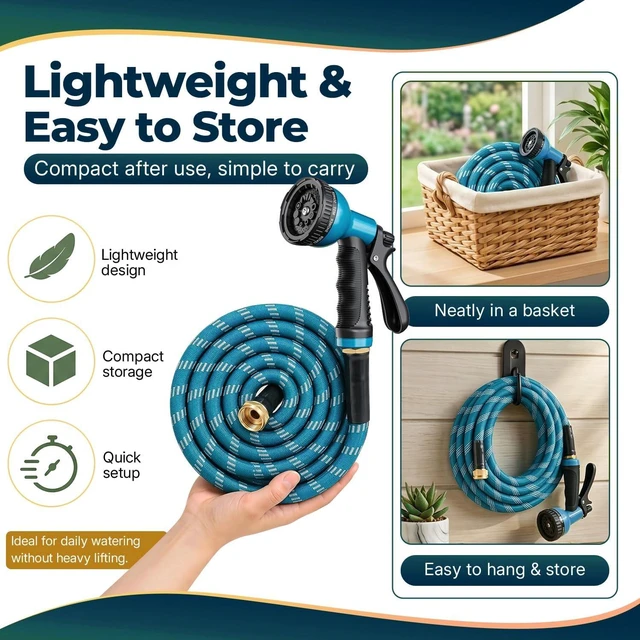 Alt view image 6 of 7 - 2026 Upgraded 100 ft Kink-Free Flexible Garden Hose with 10-Pattern Spray Nozzle, Leak-Proof, Ultra Lightweight & Durable for Yard, Lawn & Outdoor, Blue & White