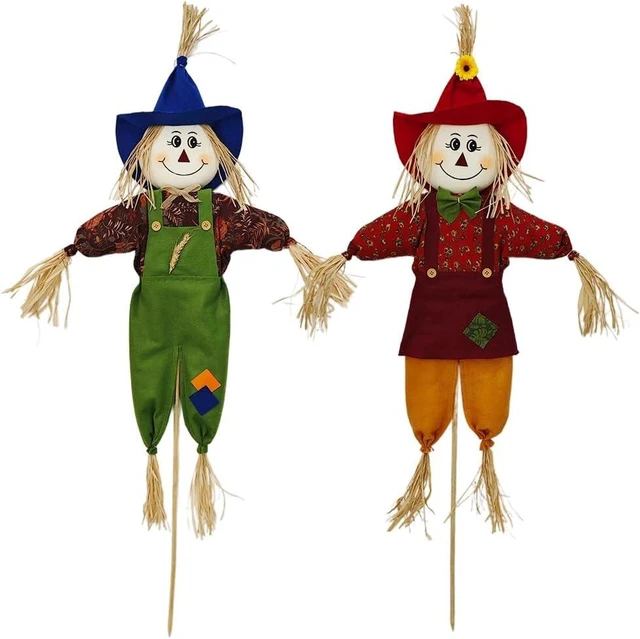 Main image of 2 Pack 130CM Fall Stuffed Scarecrow Decorations, Outdoor Harvest Decor for Thanksgiving & Halloween, Yard, Garden, Home, School & Porch, Green