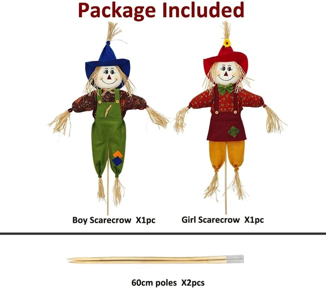 Alt view image 4 of 6 - 2 Pack 130CM Fall Stuffed Scarecrow Decorations, Outdoor Harvest Decor for Thanksgiving & Halloween, Yard, Garden, Home, School & Porch, Green