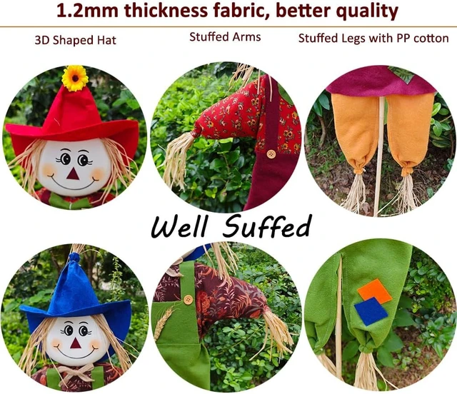 Alt view image 6 of 6 - 2 Pack 130CM Fall Stuffed Scarecrow Decorations, Outdoor Harvest Decor for Thanksgiving & Halloween, Yard, Garden, Home, School & Porch, Green