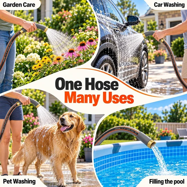 Alt view image 6 of 7 - 100FT 1/2" Non-Expandable Lightweight Hybrid Garden Hose with Solid Brass Fittings, Flexible, Tangle & Leak Resistant for Backyard, Garden, Car Washing & Outdoor Use