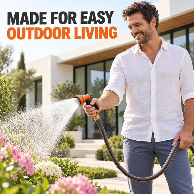 Alt view image 7 of 7 - 100FT 1/2" Non-Expandable Lightweight Hybrid Garden Hose with Solid Brass Fittings, Flexible, Tangle & Leak Resistant for Backyard, Garden, Car Washing & Outdoor Use
