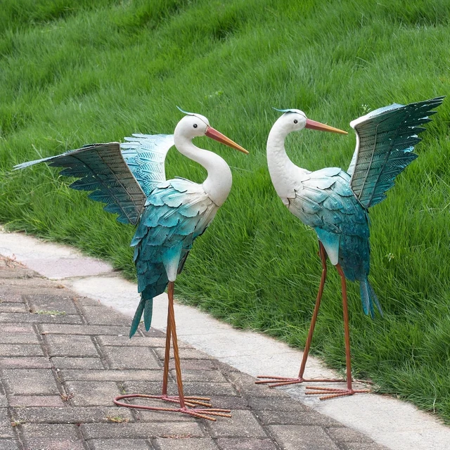 Alt view image 2 of 7 - Blue Heron Crane Metal Garden Statue