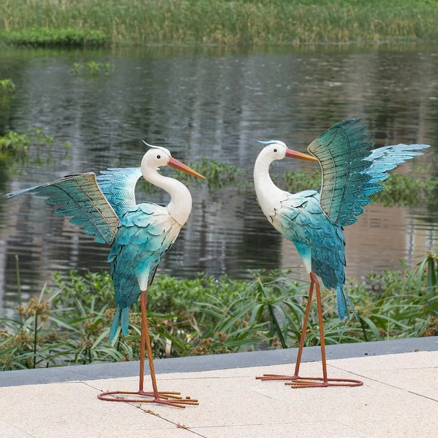 Alt view image 5 of 7 - Blue Heron Crane Metal Garden Statue