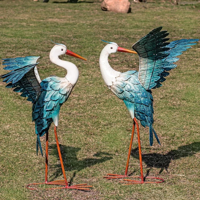 Alt view image 6 of 7 - Blue Heron Crane Metal Garden Statue