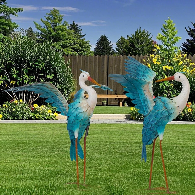 Alt view image 7 of 7 - Blue Heron Crane Metal Garden Statue