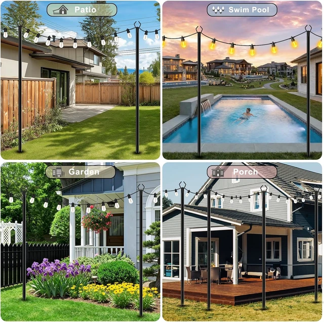 Alt view image 2 of 7 - 8 Pack 10 FT Metal String Light Poles with Fork, Outdoor Poles/Post/Stand for Outside