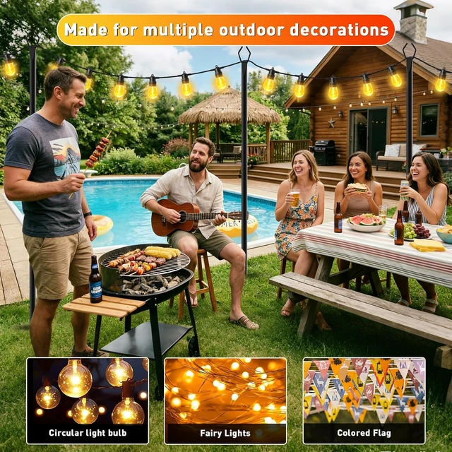 Alt view image 3 of 7 - 8 Pack 10 FT Metal String Light Poles with Fork, Outdoor Poles/Post/Stand for Outside