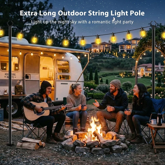 Alt view image 4 of 7 - 8 Pack 10 FT Metal String Light Poles with Fork, Outdoor Poles/Post/Stand for Outside