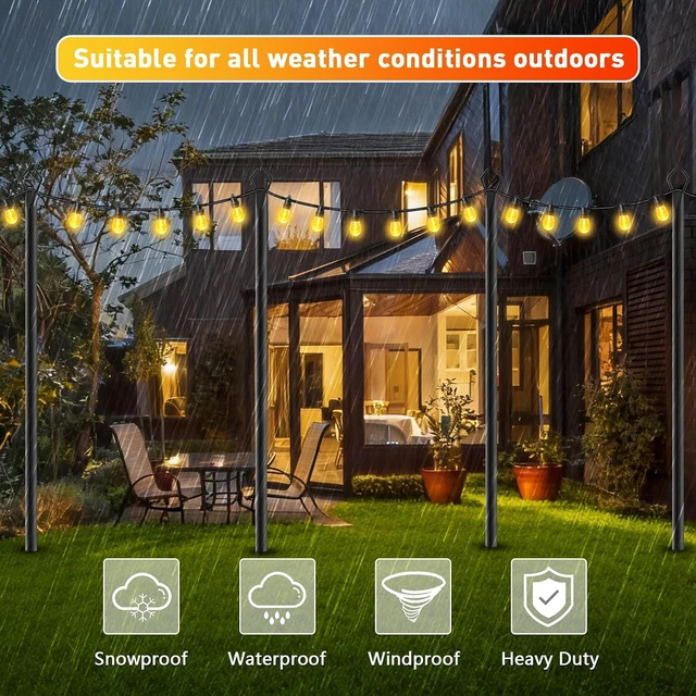 Alt view image 5 of 7 - 8 Pack 10 FT Metal String Light Poles with Fork, Outdoor Poles/Post/Stand for Outside