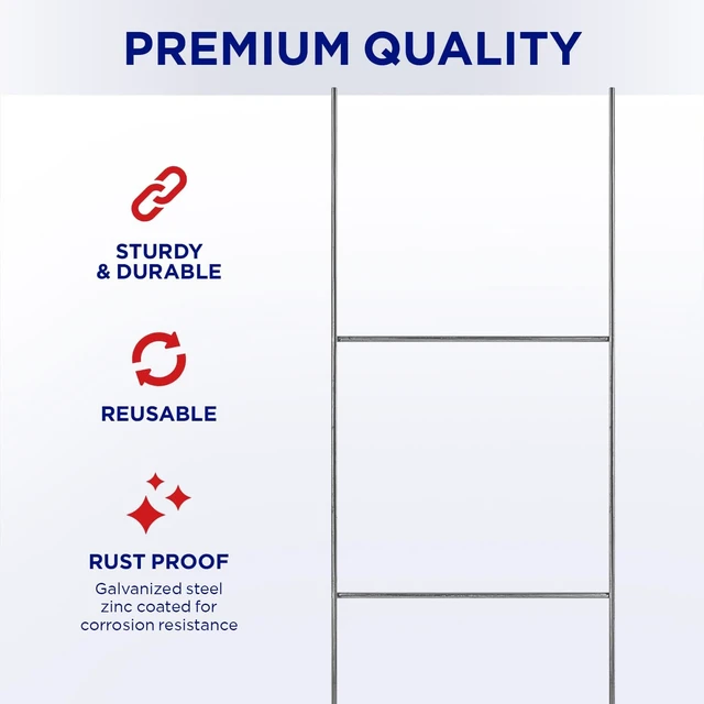 Alt view image 2 of 7 - 100 Pack Durable 24" Metal Yard Sign H-Stakes for Corrugated Plastic Signs, 9-Gauge Galvanized Wire, Weatherproof & Rust-Resistant