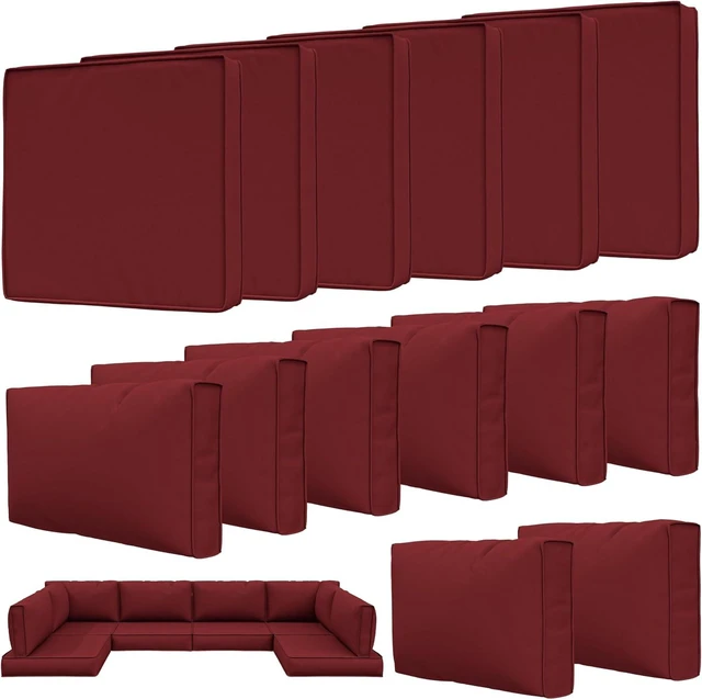 Main image of 14 Pcs Waterproof Outdoor Patio Cushion Covers with Zippers, Non-Slip Replaceable Furniture Covers in 3 Sizes for Backyard & Garden, Burgundy