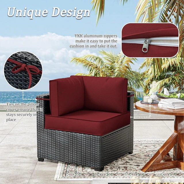 Alt view image 2 of 6 - 14 Pcs Waterproof Outdoor Patio Cushion Covers with Zippers, Non-Slip Replaceable Furniture Covers in 3 Sizes for Backyard & Garden, Burgundy
