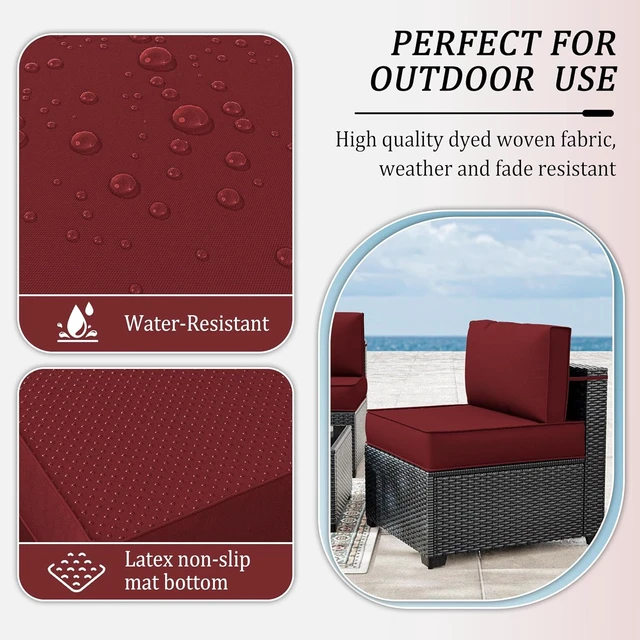 Alt view image 4 of 6 - 14 Pcs Waterproof Outdoor Patio Cushion Covers with Zippers, Non-Slip Replaceable Furniture Covers in 3 Sizes for Backyard & Garden, Burgundy