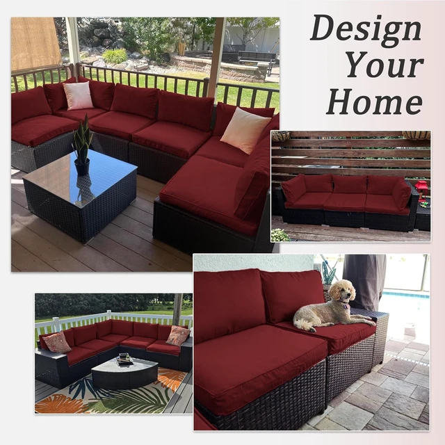 Alt view image 6 of 6 - 14 Pcs Waterproof Outdoor Patio Cushion Covers with Zippers, Non-Slip Replaceable Furniture Covers in 3 Sizes for Backyard & Garden, Burgundy