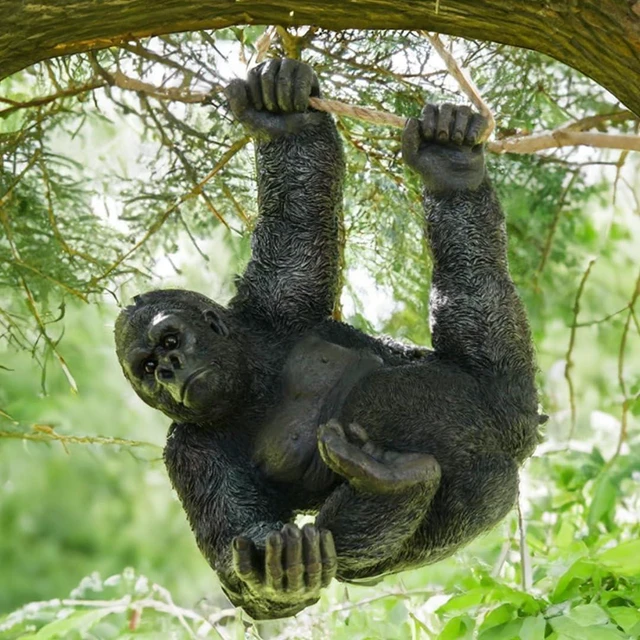 Main image of 26 in Hanging Gorilla Outdoor Decor, Realistic Resin Monkey Statue on Rope for Front Porch, Patio, Yard, Tree & Fence