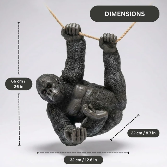Alt view image 4 of 7 - 26 in Hanging Gorilla Outdoor Decor, Realistic Resin Monkey Statue on Rope for Front Porch, Patio, Yard, Tree & Fence