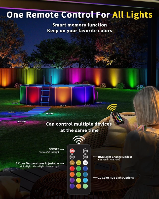 Alt view image 2 of 7 - 14 Pack Color Changing Solar Ground Lights with Remote, Pathway Lights