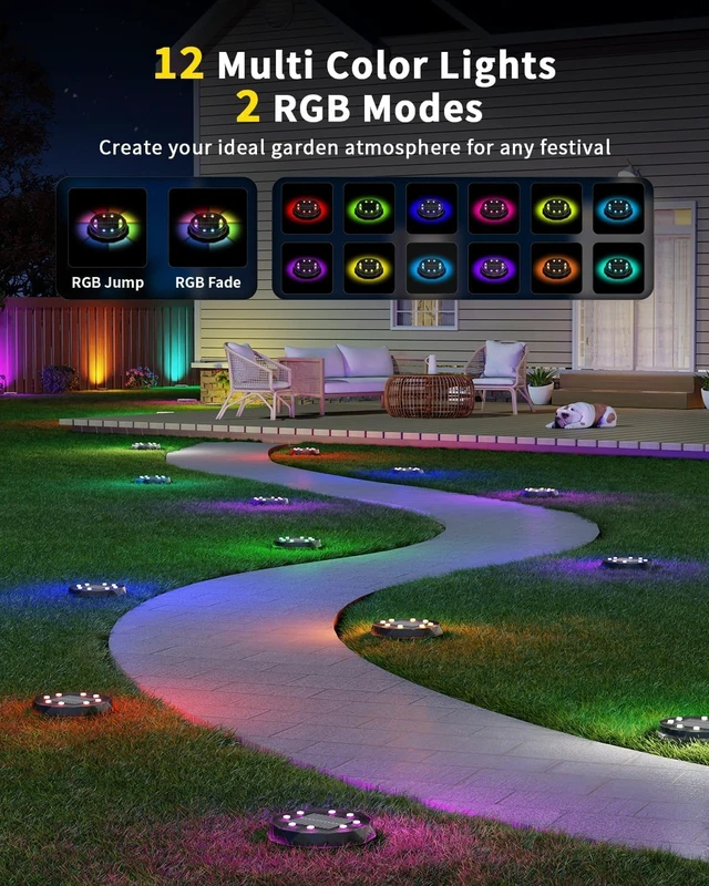 Alt view image 3 of 7 - 14 Pack Color Changing Solar Ground Lights with Remote, Pathway Lights