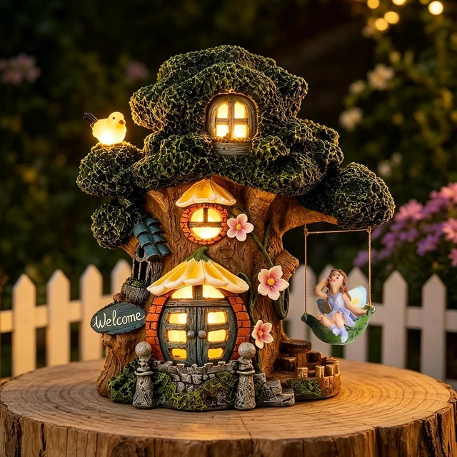 Main image of Solar Fairy Garden House, Tree Stump Cottage for Outside