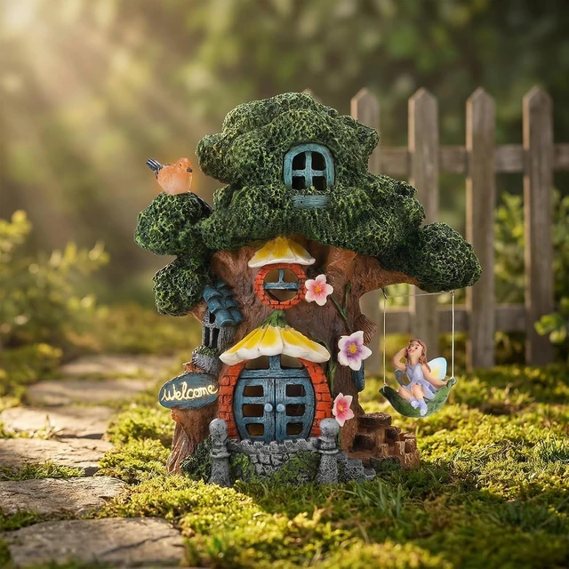 Alt view image 2 of 7 - Solar Fairy Garden House, Tree Stump Cottage for Outside