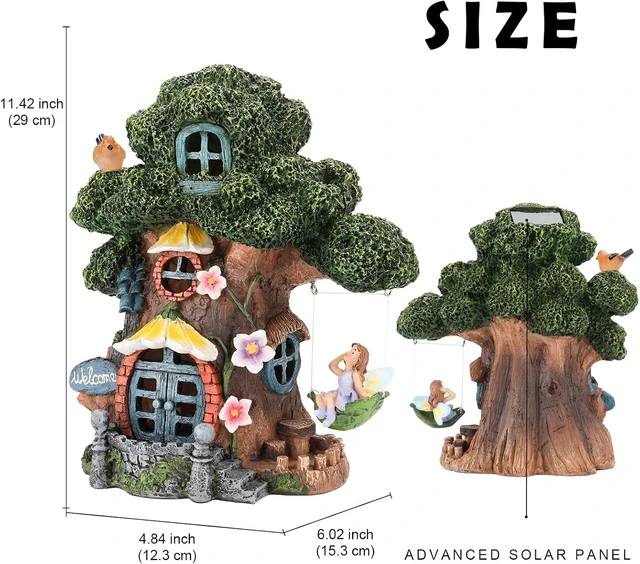 Alt view image 3 of 7 - Solar Fairy Garden House, Tree Stump Cottage for Outside