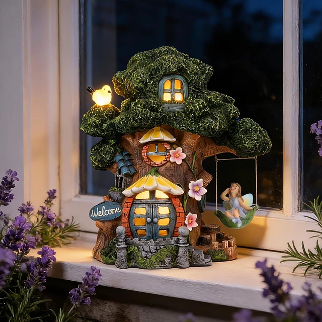 Alt view image 4 of 7 - Solar Fairy Garden House, Tree Stump Cottage for Outside