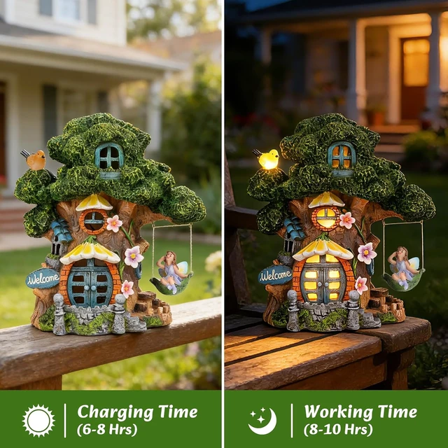 Alt view image 5 of 7 - Solar Fairy Garden House, Tree Stump Cottage for Outside
