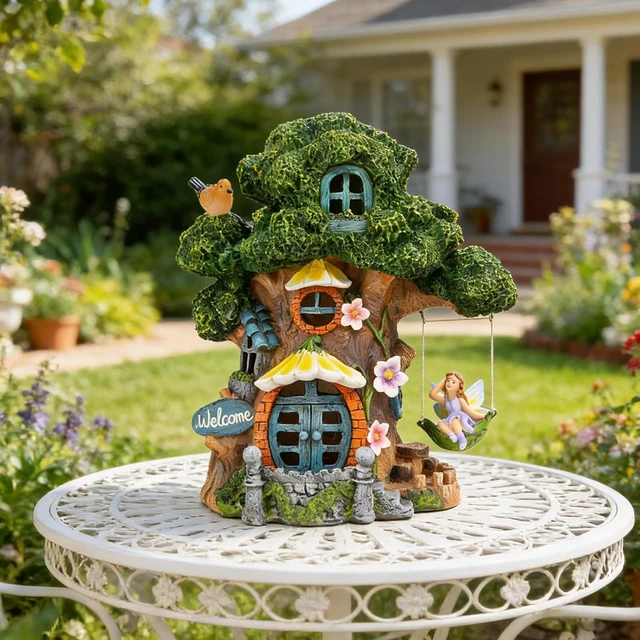 Alt view image 6 of 7 - Solar Fairy Garden House, Tree Stump Cottage for Outside