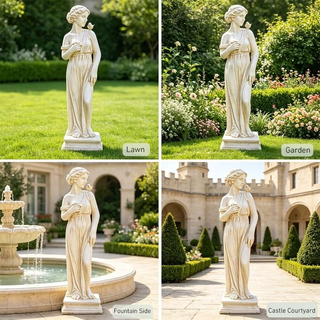 Alt view image 5 of 7 - Nymph Goddess Sculpture, Greek Mythology Roman Style Outdoor Statue for Garden, Patio, Yard, Lawn & Porch, Ivory