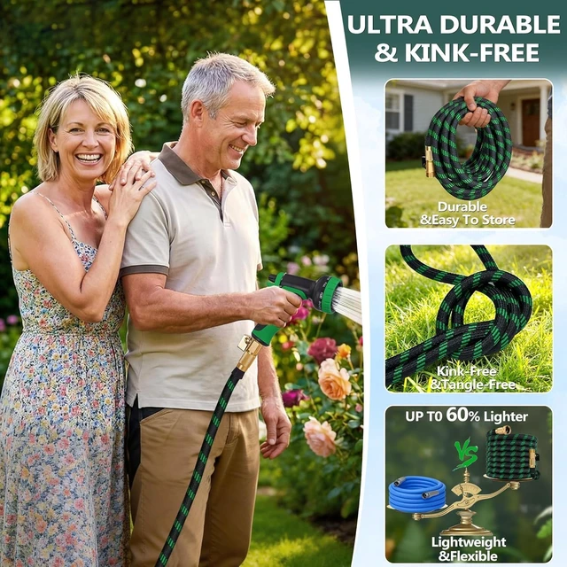 Alt view image 4 of 7 - 75 ft Garden Hose, 2026 Improved Lightweight All-Weather with 10-Function Spray Nozzle, Leak-Free for Yard, Lawn & Outdoor